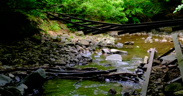 Abandoned railway track above the stream of Csarna - Footage, Video
