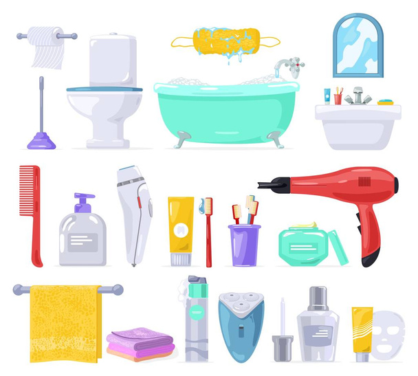 Big vector set with body care, personal hygiene products, bathroom fixtures. - ベクター画像