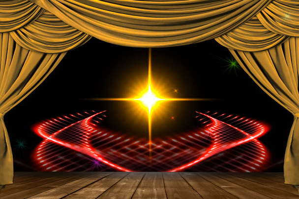 Tenda teatrale e illuminazione sul palco. Illustrazione del sipario del teatro
. - Foto, immagini