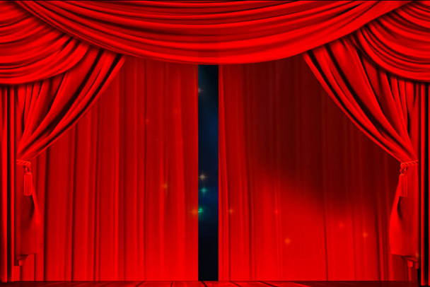 Vorhang und Beleuchtung auf der Bühne. Illustration des Theatervorhangs. - Foto, Bild