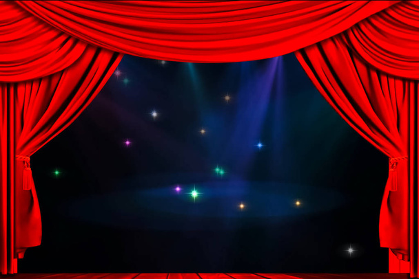 Vorhang und Beleuchtung auf der Bühne. Illustration des Theatervorhangs. - Foto, Bild