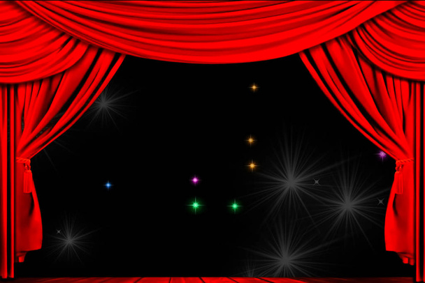 Theatre curtain and lighting on stage. Illustration of the curtain of theater. - Photo, Image
