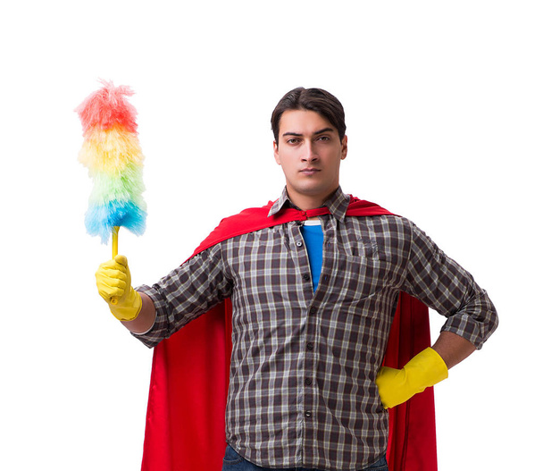 Super héroe limpiador aislado en blanco - Foto, imagen