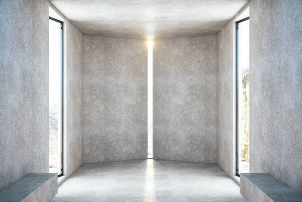 Concrete room interior with two glass doors - Zdjęcie, obraz