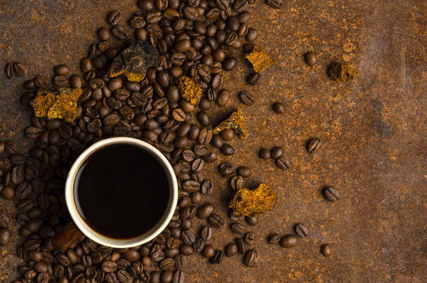 Chaga coffee with spice on the dark background - Фото, зображення