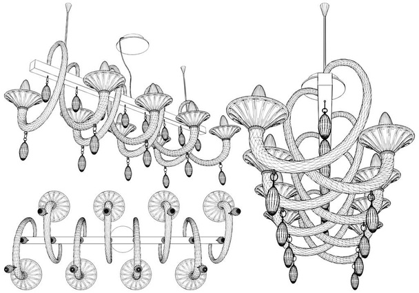 Luster Chandelier Vector. Ilustración Aislado sobre fondo blanco. Una ilustración vectorial de la lámpara de araña de lustre clásica antigua retro
. - Vector, Imagen