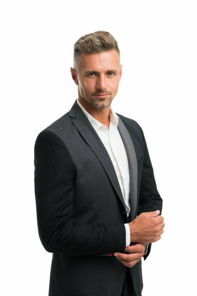 Successful businessman. Well groomed business man white background. Man formal style outfit. Business dress code. Business coaching and consulting services. Personal growth and self development - Fotó, kép