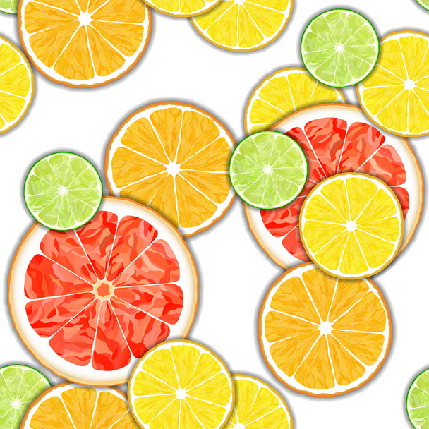 Vector illustratie van een grapefruit sinaasappel citroen en limoen plak naadloos patroon - Vector, afbeelding