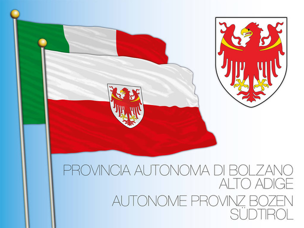 Offiziell Flagge und Wappen der Autonomen Provinz Bozen, Italien, Vektorillustration - Vektor, Bild