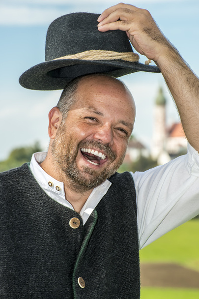 Laughing traditional bavarian man - Fotoğraf, Görsel