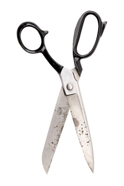 old used black big scissor, isolated on white - Photo, Image