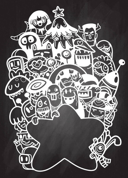 Hand Drawn Vector Illustration of Doodle ,Cute cartoon Monsters - Vector, Image