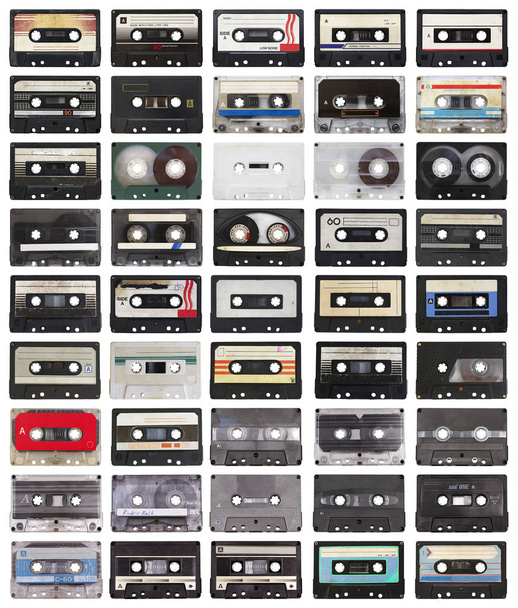 collection of retro audio tapes (A-side) isolated on white background - Photo, Image