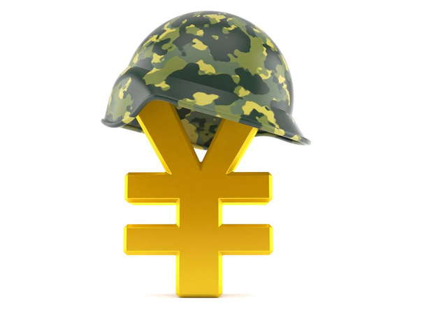 Yen νόμισμα με στρατιωτικό κράνος - Φωτογραφία, εικόνα