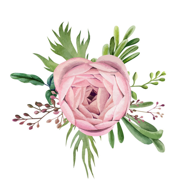 Arreglo floral acuarela, imagen vectorial dibujada a mano
 - Vector, Imagen