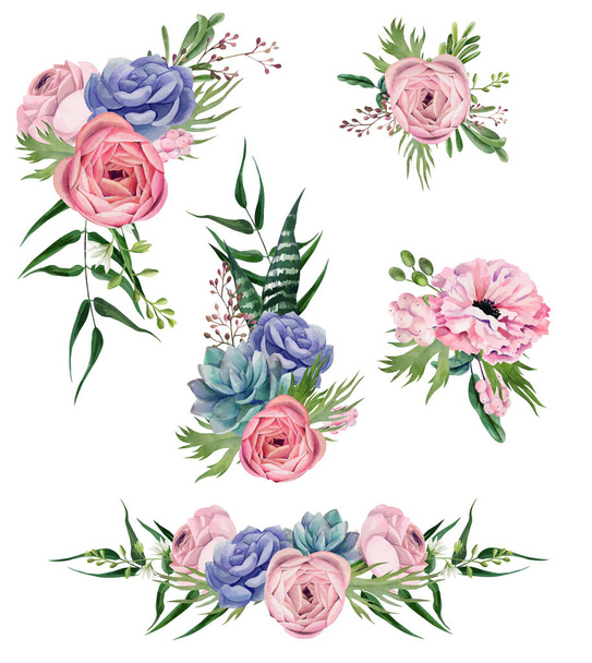Watercolor floral arrangement, hand drawn vector image - Vector, Imagen