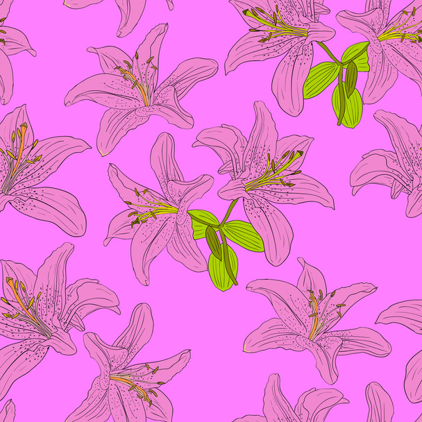 Seamless background with flower lily. - Vector, Image