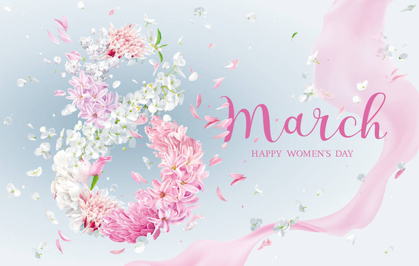Floral vector greeting card for 8 March in watercolor style with - Διάνυσμα, εικόνα