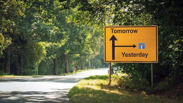 Ulica znak jutro versus wczoraj - Zdjęcie, obraz