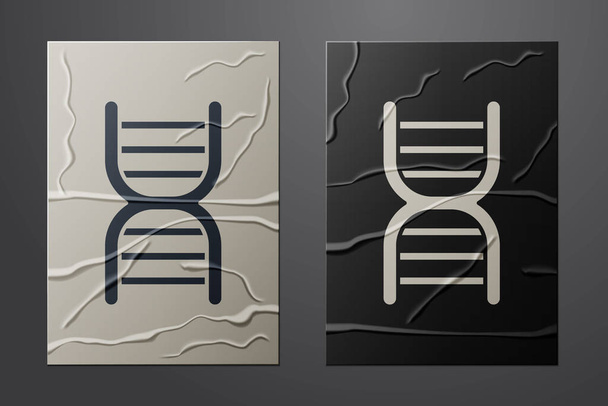 Icona simbolo DNA bianco isolato su sfondo carta spiegazzata. Stile cartaceo. Illustrazione vettoriale
 - Vettoriali, immagini