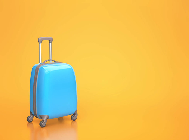 Blue travel suitcase on orange background  - Фото, изображение