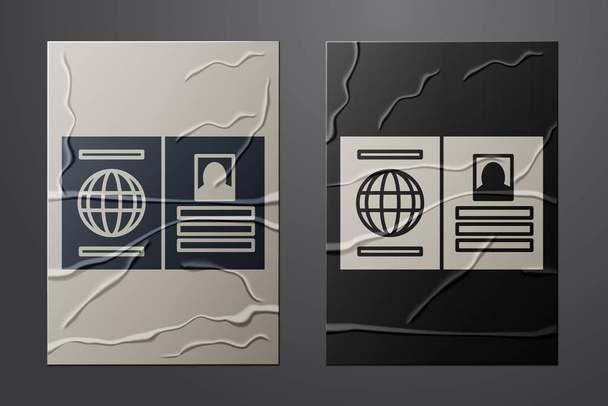 Weißer Reisepass mit biometrischem Datensymbol, isoliert auf zerknittertem Papierhintergrund. Ausweispapier. Papierkunst. Vektorillustration - Vektor, Bild