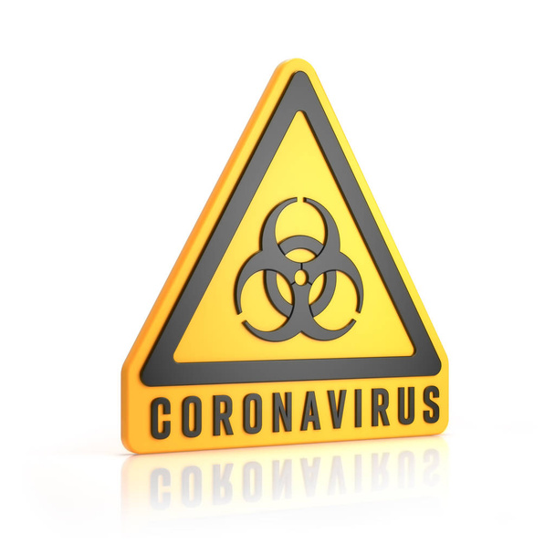 3d καθιστούν κίτρινο προειδοποιητικό σήμα βιολογικού κινδύνου και το μήνυμα Cor - Φωτογραφία, εικόνα