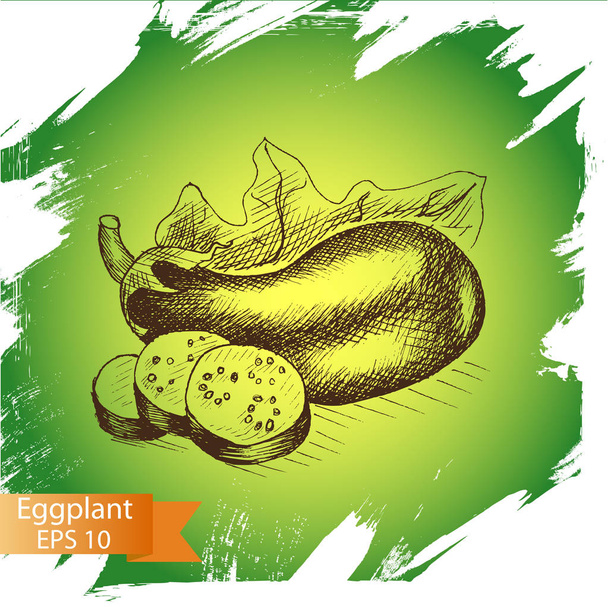 Vector illustration sketch of eggplant. Illustration vegetable - Vetor, Imagem