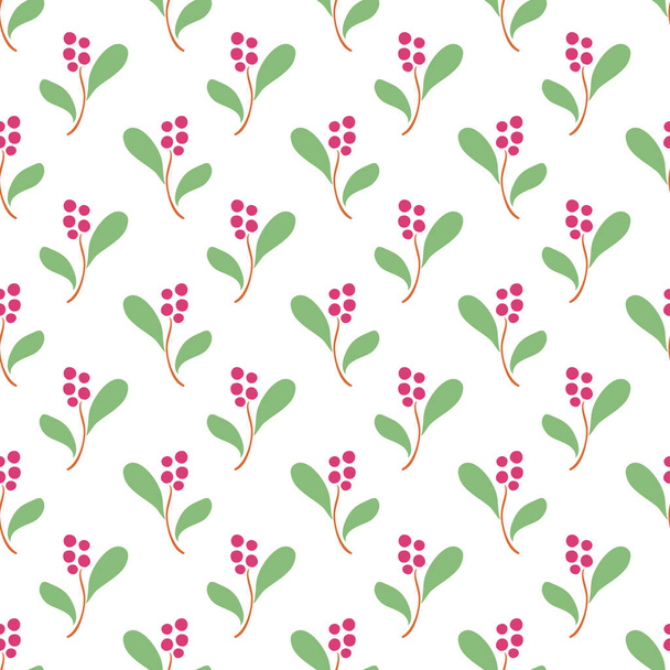 Vector seamless flat pattern with branches, leaves and berries. - Vektor, Bild