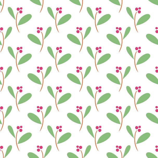 Vector seamless flat pattern with branches, leaves and berries. - Вектор, зображення