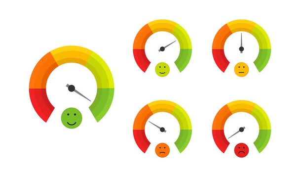 good quality, smile face, color speedometer set in flat style, vector - Vector, Image