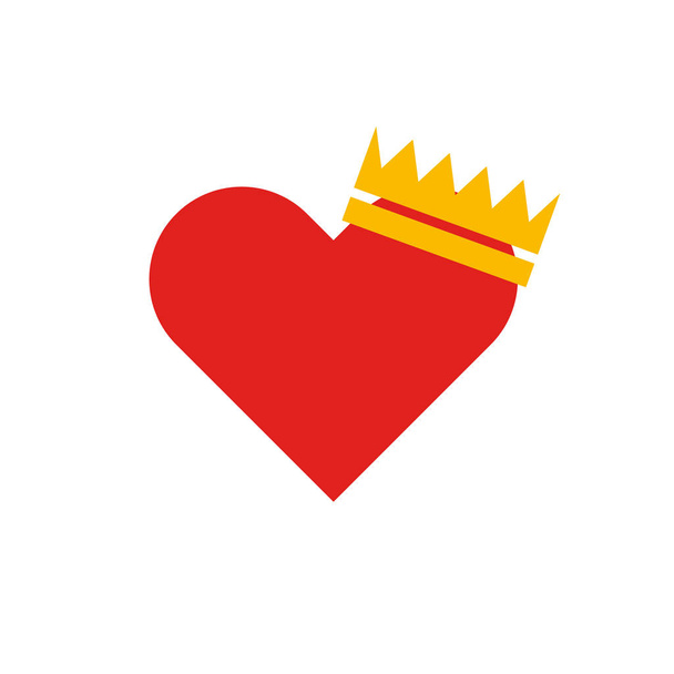 王冠の愛のロマンチックなアイコンと赤いハート、シンプルなベクトルイラスト、ウェブデザイン - ベクター画像