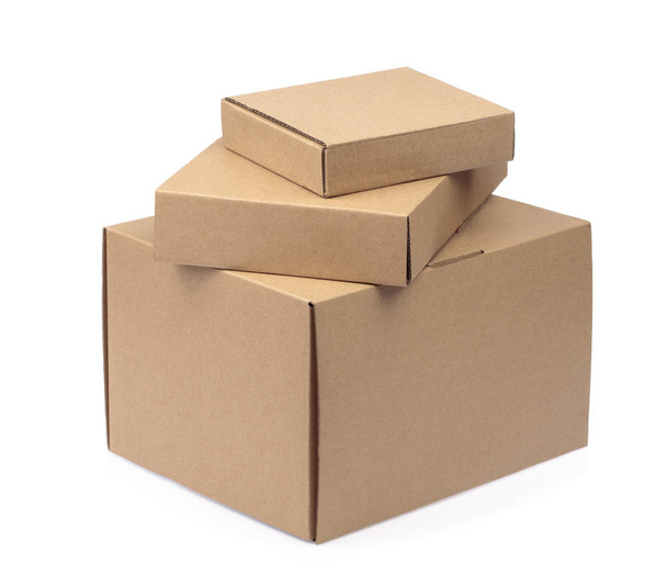 brown paper boxes package stacked isolated on white background - Foto, immagini