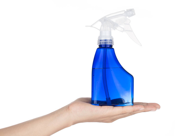 Blue of plastic bottle spray isolated on white background - Photo, Image