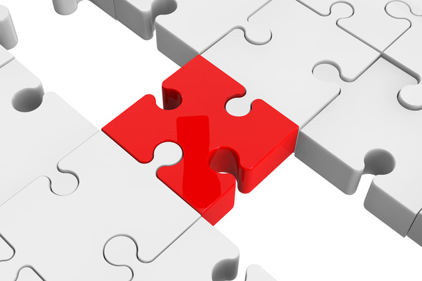 Rotes Puzzle als Brücke mit weißem Teil - Foto, Bild