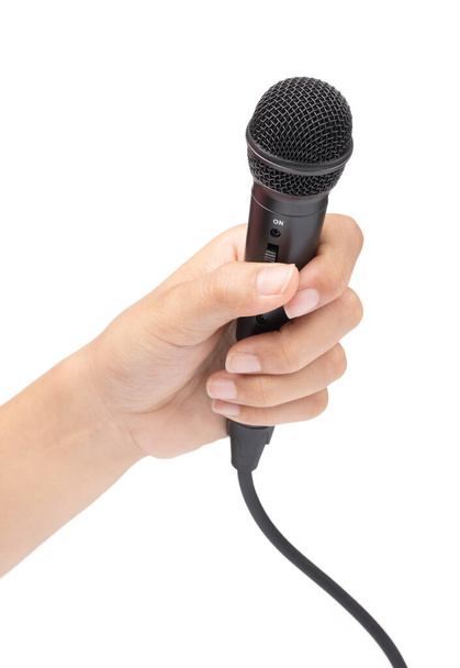 Ruka drží mikrofon rozhovor vedení obchodní izolát - Fotografie, Obrázek