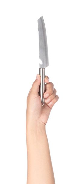 hand holding knife isolated on white background - Фото, изображение