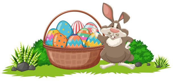 Дизайн плакату на Великдень з кроликом та прикрашеними яйцями
 - Вектор, зображення