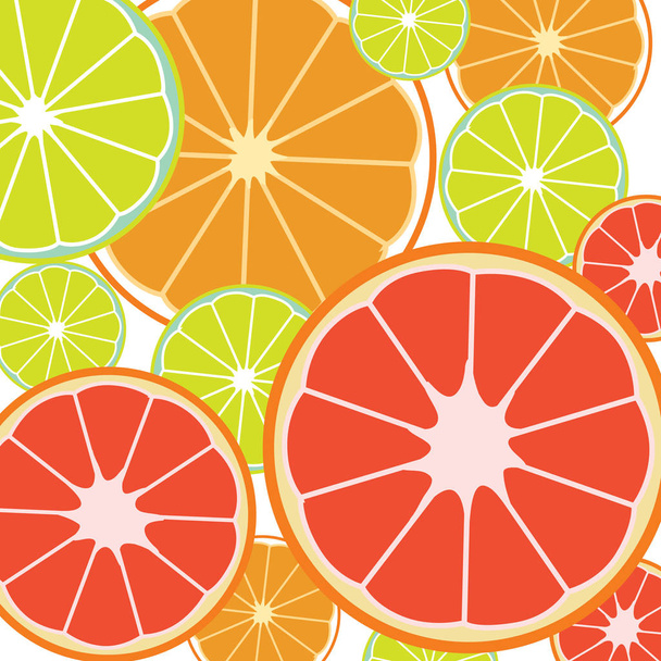 Seamless background pattern with slices of oranges and lime - Vector, afbeelding