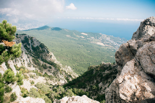 View from Ai Petri Mountain. Crimea. Black Sea and Yalta on Back - Fotó, kép