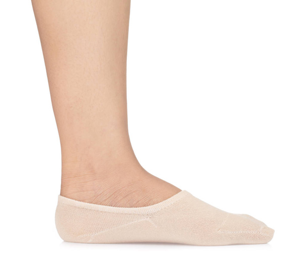 людська нога одягнена тканина коротка шкарпетка ізольована на білому фоні
 - Фото, зображення