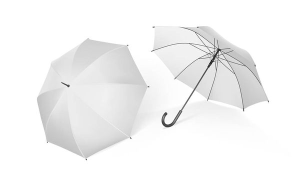 two white umbrellas from different sides isolated on white background vector mock up - Vetor, Imagem