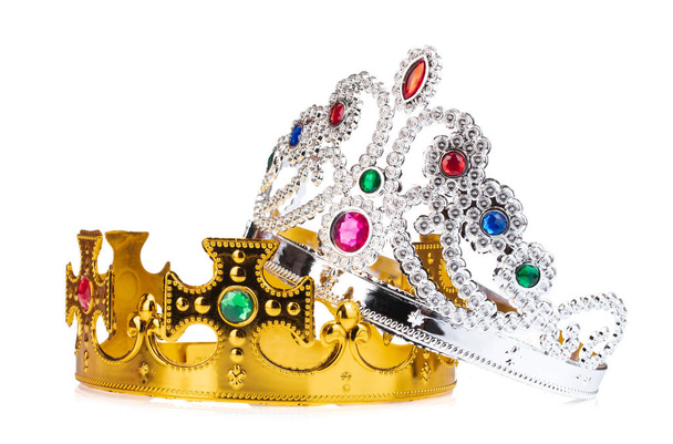 Corona dorada con corona de plata con joyas aisladas en bac blanco
 - Foto, Imagen