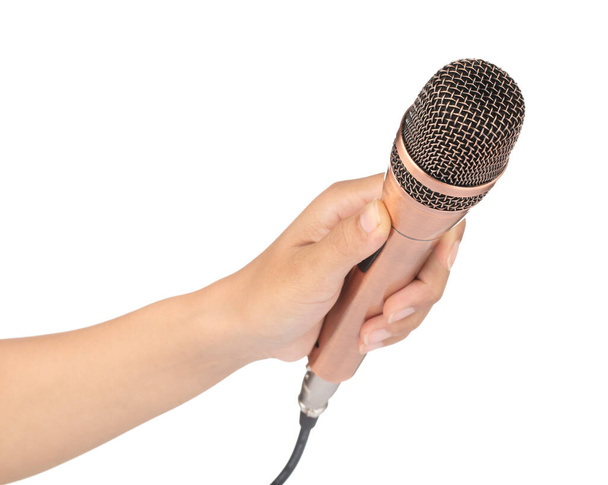 main tenant microphone doré isolé sur fond blanc
 - Photo, image
