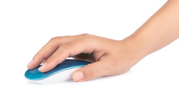 клацання рукою на бездротовій сучасній комп'ютерній миші ізольовано на білому b
 - Фото, зображення