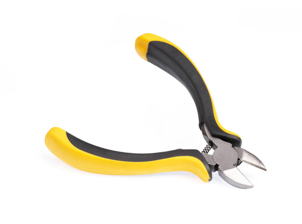 Wire cutters with yellow handles isolated on a white background - Photo, Image