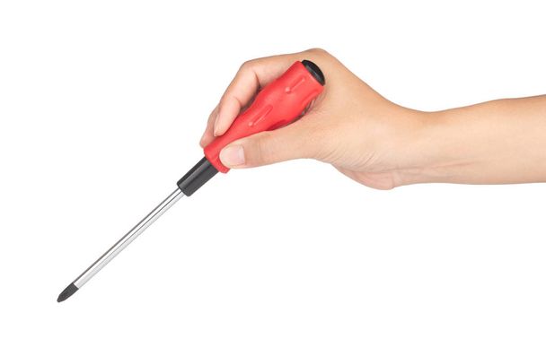 chave de fenda de retenção de mão para reparo isolado em um backgrou branco
 - Foto, Imagem
