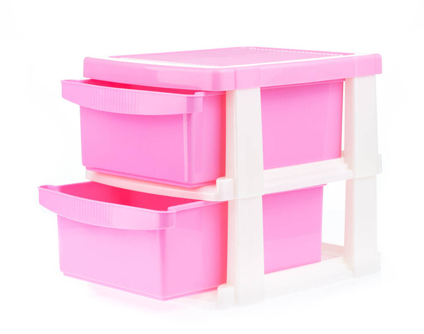 Pink plastic drawer isolated on white background - Photo, Image