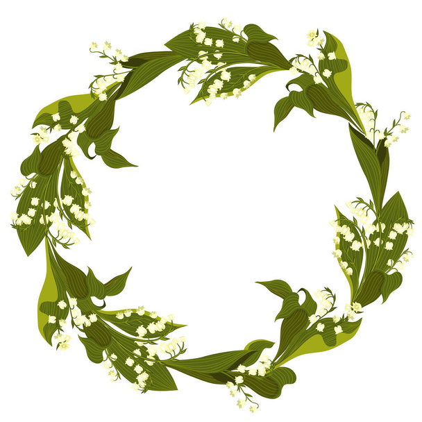 A wreath of lilies of the valley on a white background. Vector graphics. - Vector, Image