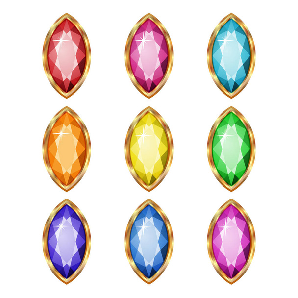 Colored gemstones set in gold. - Vetor, Imagem